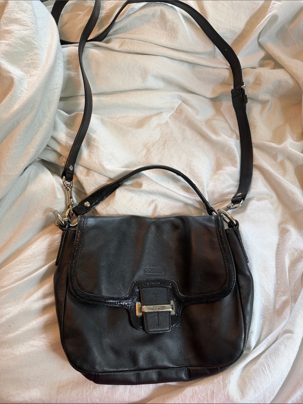 Coach Black Leather Crossbody Bag with Top Handle